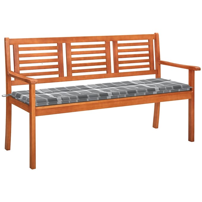 vidaXL - Tuinbank - 3-zits - met - kussen - 150 - cm - massief - eucalyptushout