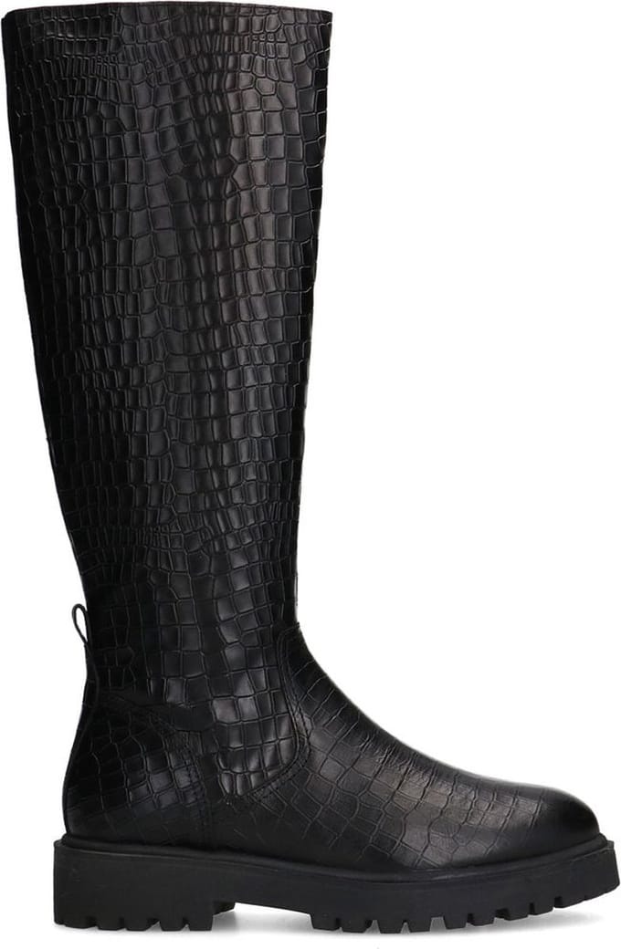 Manfield - Dames - Zwarte leren hoge croco laarzen - Maat 36