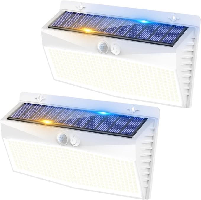 Pack van 2 LED Solar Lampen voor Buiten met Bewegingssensor - 3 Modi, IP65 Waterdicht, Tuinverlichting voor Garage en Terras