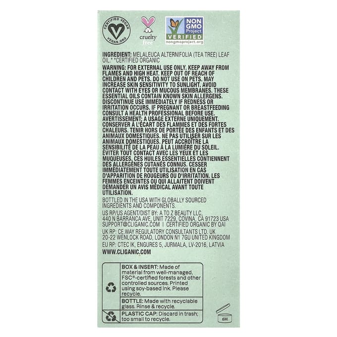 Cliganic, Boost of Clarity™, Huile Essentielle d'Arbre à Thé Bio, 0,34 fl oz (10 ml)