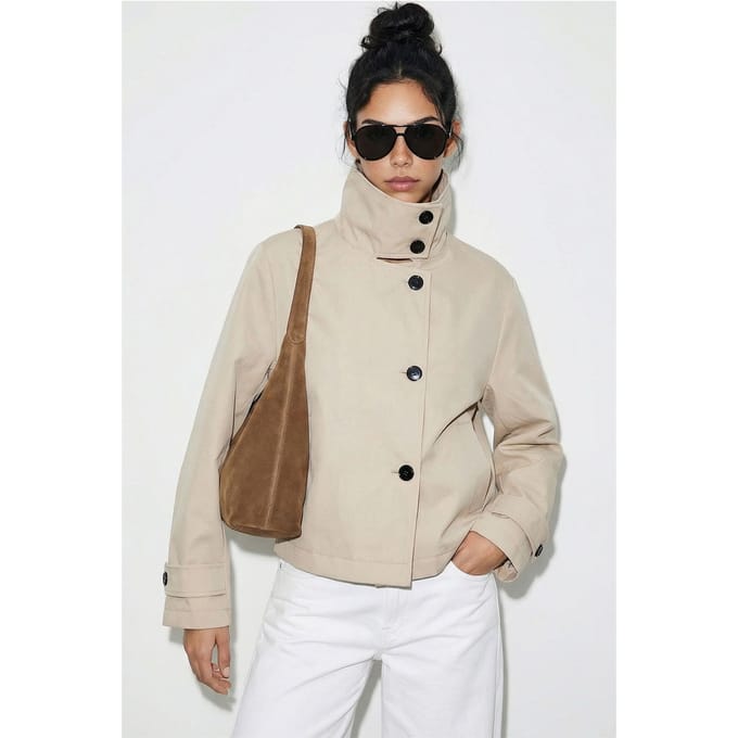 Korte trenchcoat met mandarin halslijn