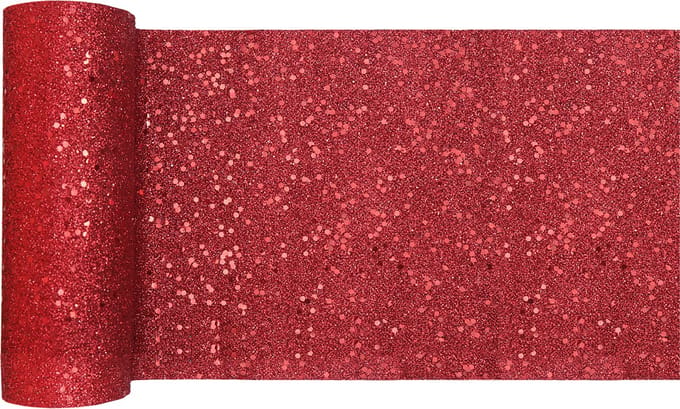 Santex Kerstdiner glitter tafelloper smal op rol - 2x - rood - 18 x 500 cm - polyester