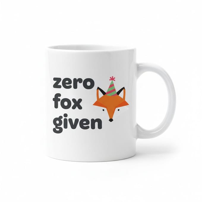 Zero Fox Given Mok – Grappige Vos Tekst Koffiemok met Feesthoed Design – 330 ml Keramische Mok