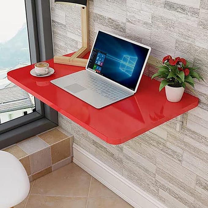 Opvouwbare Eettafel - Wandbureau Klaptafel - Ruimtebesparend Werken - Veiligheidsstructuur - 120x50cm - Rood