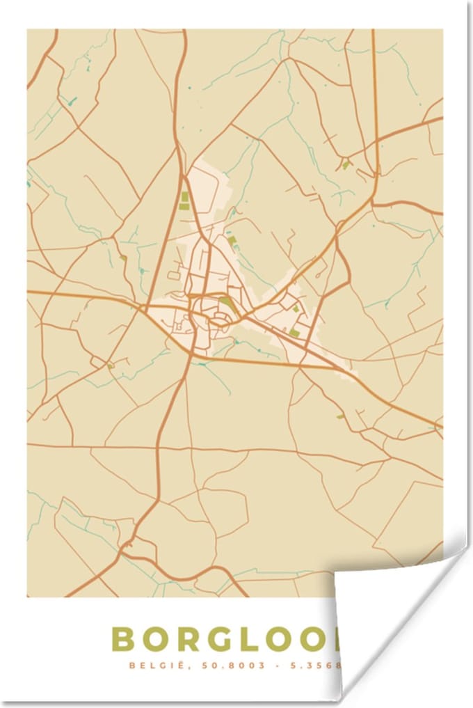 Poster Kaart - Borgloon - Stadskaart - Vintage - Plattegrond - 20x30 cm