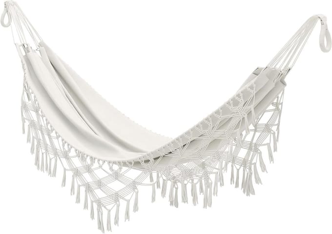 Boheemse hangmat - Macramé hangmat - Buiten ontspannen - Extra grote draagtas - 288 x 150 cm - Beige