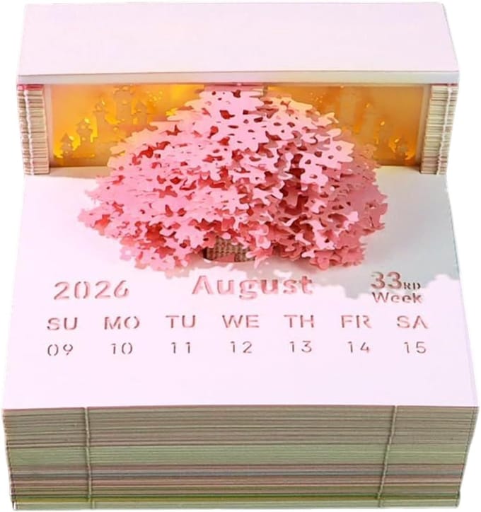 3D Kalender - Papier Gesneden - Bureau Notities - Boomhuis Bloemen - 8.5 x 8.5 cm