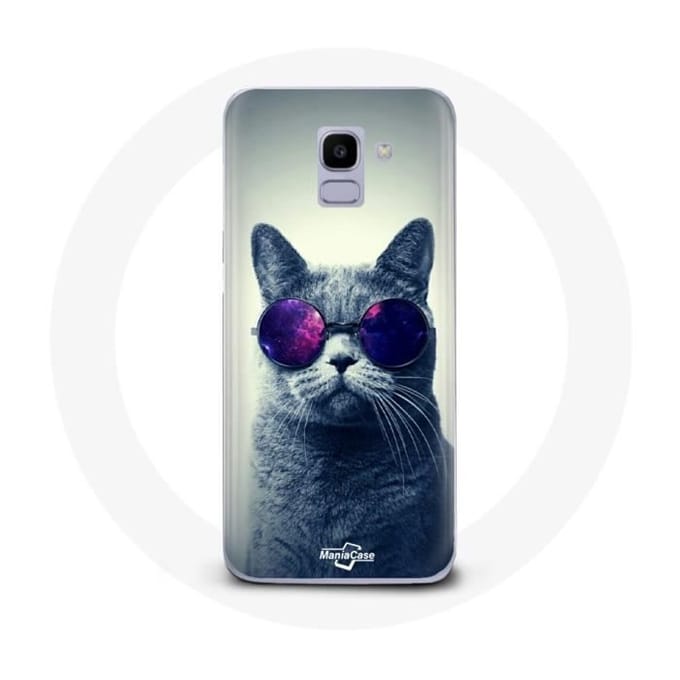 Hoesje voor Samsung Galaxy A6 2018 Kat Paarse Brilstijl