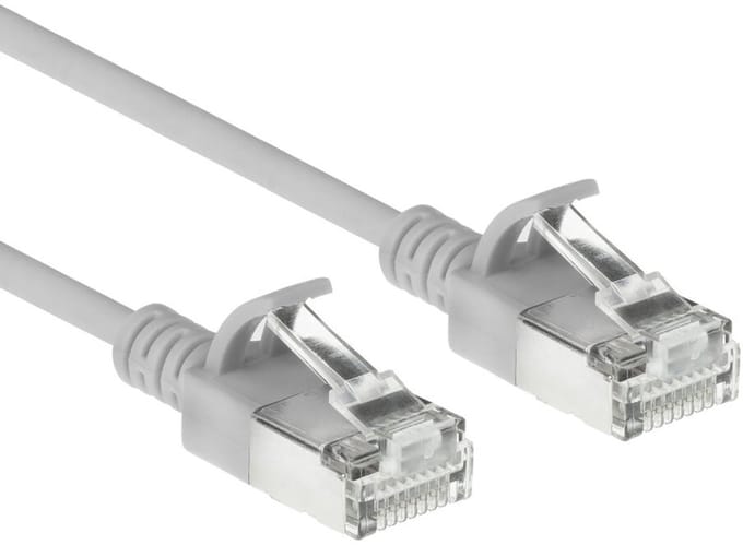 ACT Grijze 0,15 meter LSZH S/FTP CAT6A slimline patchkabel snagless met RJ45 connectoren DB7030
