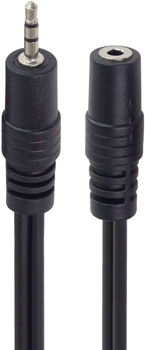 Verlengkabel 2,5 mm, lengte 2 m, jack 2, 5 mm, stekker naar bus, AUX headset audio verlengkabel, afgeschermd, kleur zwart