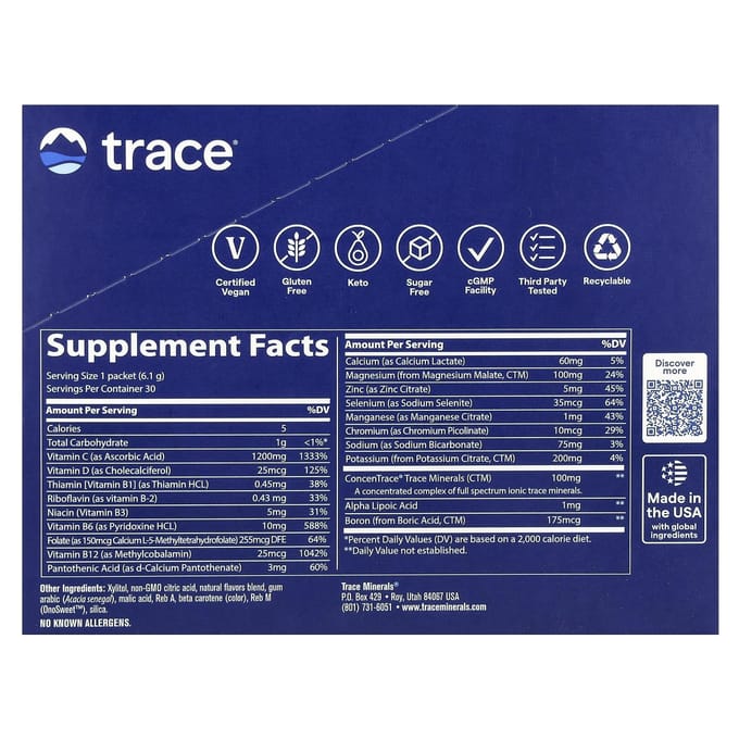 Trace, Power Pack, Zonder Suiker, Sinaasappel Mango, 30 Zakjes, 0,22 oz (6,1 gr) Elk