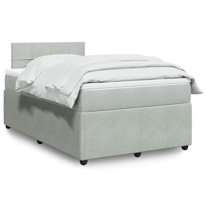 vidaXL - Boxspring - met - matras - fluweel - lichtgrijs - 120x190 - cm