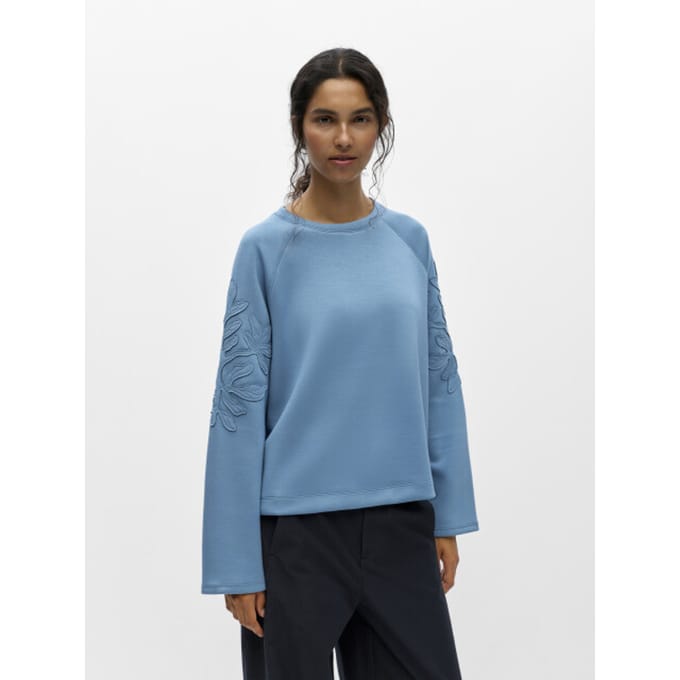 Object Trui Objandrea Re L/s O-neck Emb Sweat N 23049290 Blue Shadow Dames Maat - L