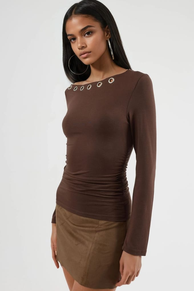 Accessoire Gedetailleerde Bootnek Lange Mouw Blouse
