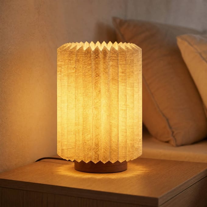 Lindby - Tafellamp - 1licht - walnoothout, linnen - H: 30 cm - E27 - Donker hout, lichtgrijs