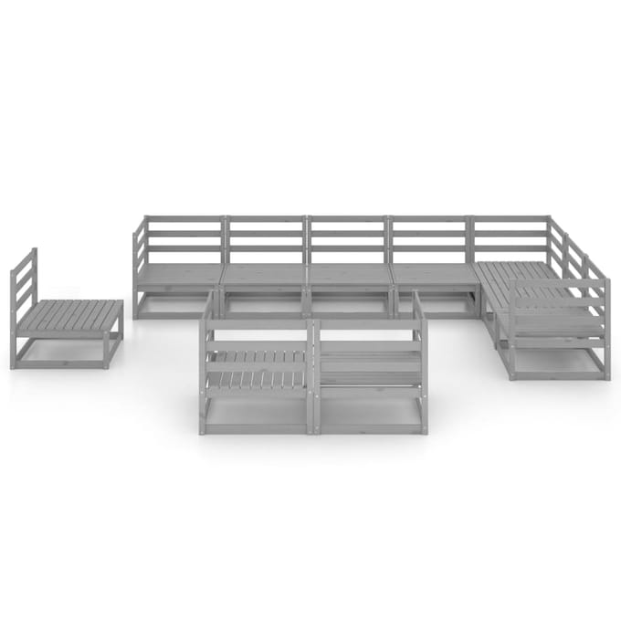 vidaXL - 10-delige - Loungeset - massief - grenenhout - grijs