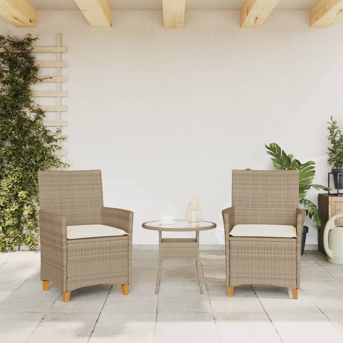 vidaXL - Tuinstoelen - 2 - st - met - kussens - poly - rattan - en - massief - hout - beige