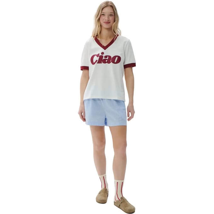 Dames-T-shirt met V-hals She is Sunday Ciao