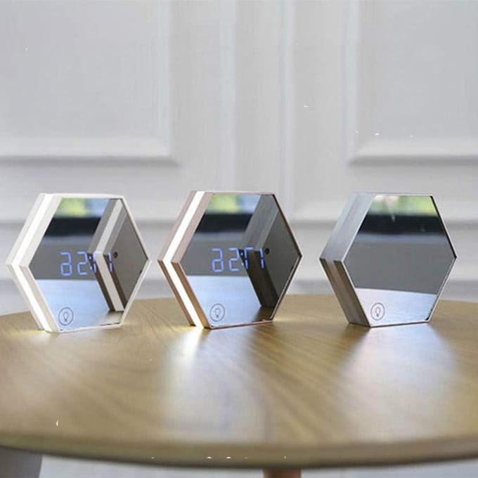 Digitale Wekker - Tafellamp Spiegel - Wakker Worden - Touch Sensing - 137 cm - Zilver