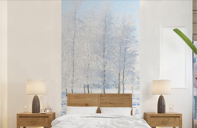 Behang - Fotobehang Sneeuw - Bomen - Winter - Breedte 120 cm x hoogte 240 cm