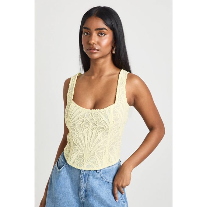 boohoo Dames Doorschijnende Kanten Corset Top | Lemon | Maat: 8