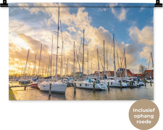 Wandkleed - Wanddoek - Zee - Zeilboot - Haven - 60x40 cm - Wandtapijt