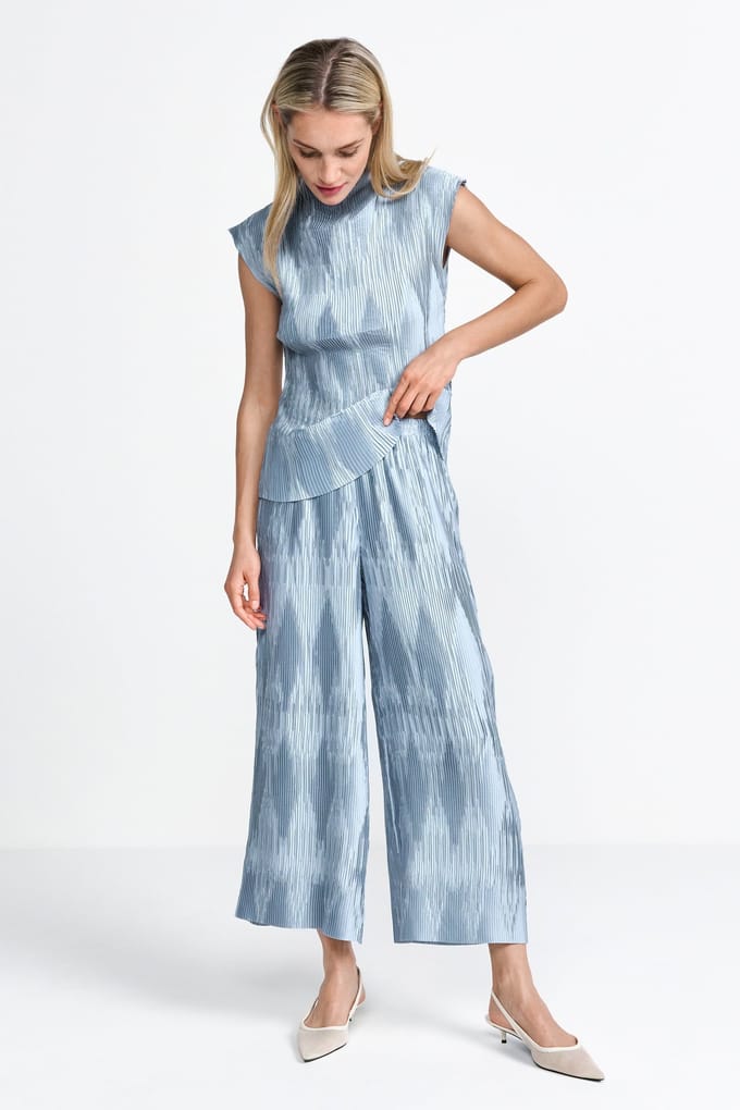 Rich & Royal Crinkle Pants Skyway Blue Größe: 42 | Ausgestellte Hosen Outlet | Damen | Blau