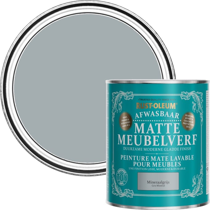 Rust-Oleum Grijs Afwasbaar Matte Meubelverf - Mineraalgrijs 750ml