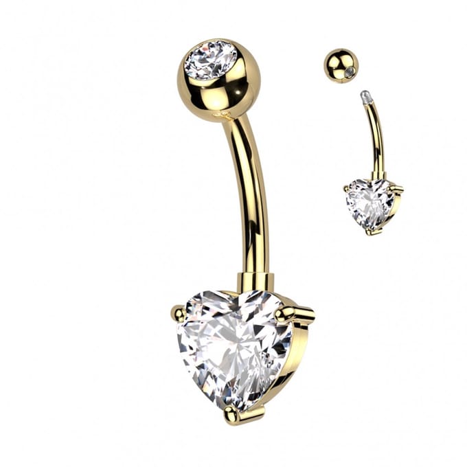 Piercing titanium hartje steen goud - LMPiercings