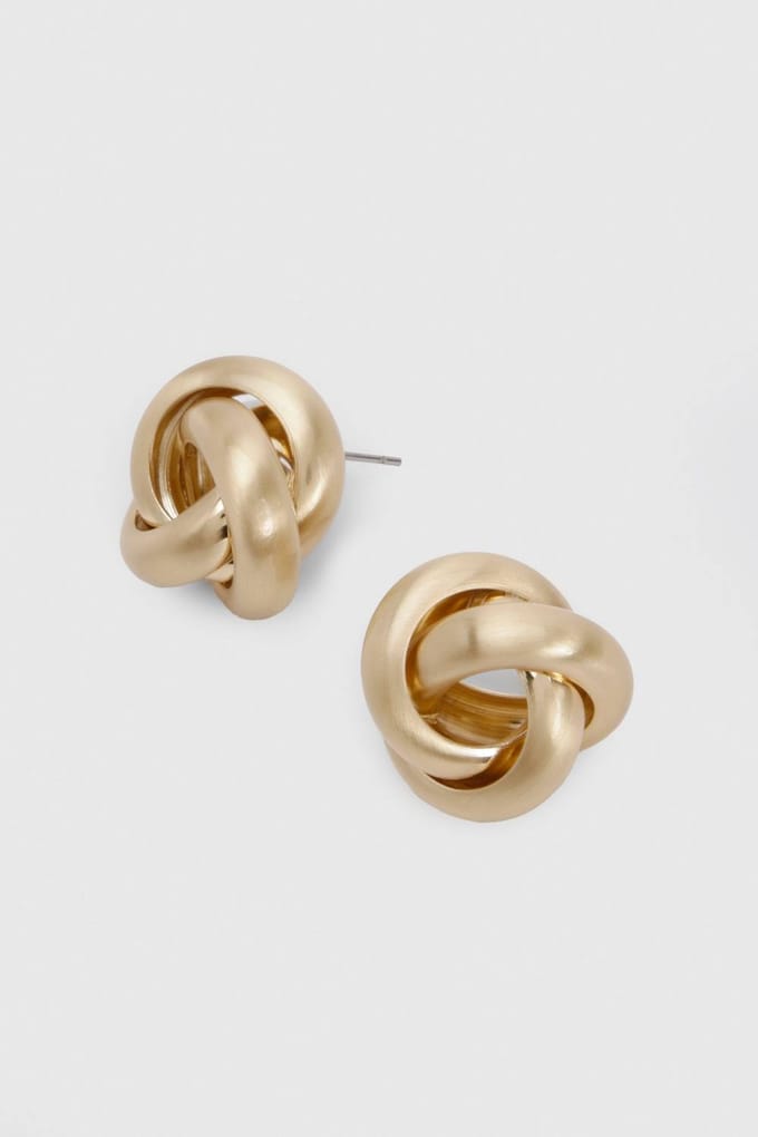 boohoo Dames Geborstelde Knoop Stud Oorbellen | Goud