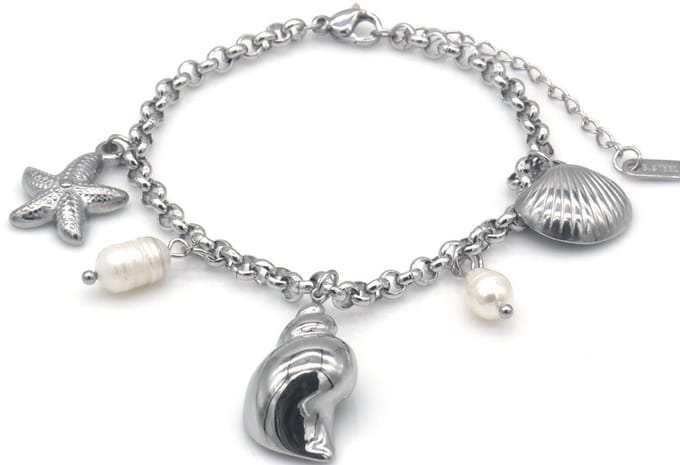RVS Armband - Schelp - 16-21cm - Zilver - dames - strand - zomers - trendy - cadeau