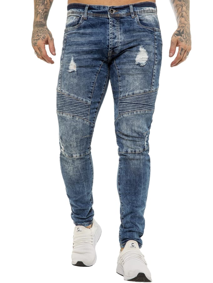 Enzo | Heren Skinny Stretch Biker Denim Jeans - Blauw