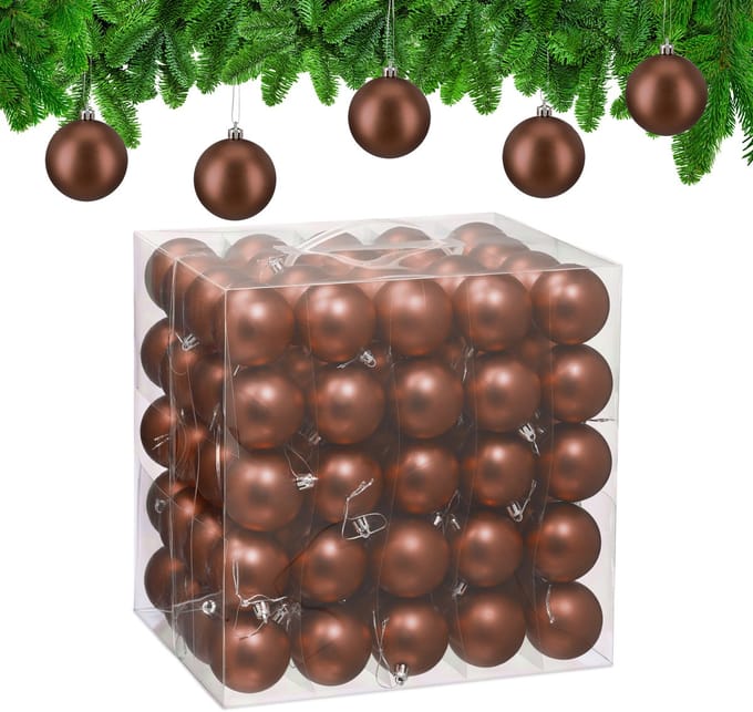 kerstballen set van 100 - Ø 6 cm - mat - kunststof - bruin