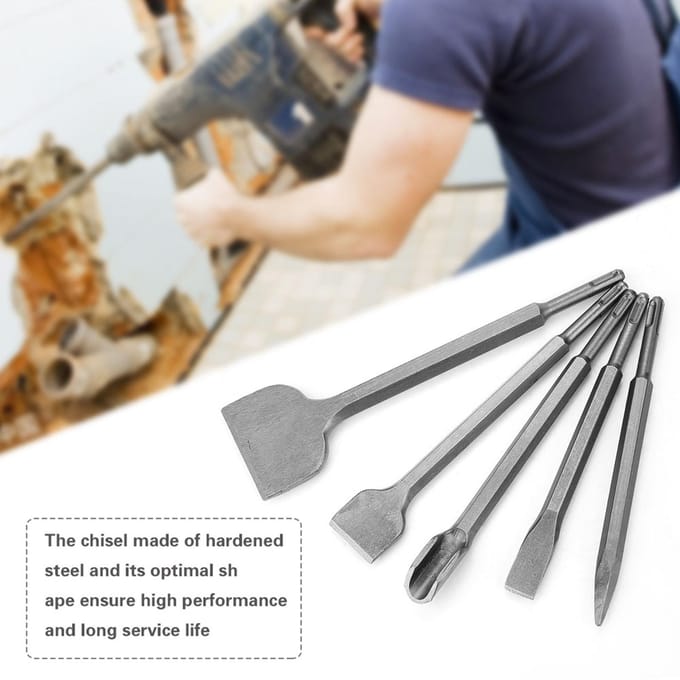 Ensemble de 5 burins SDS Plus de type différent pour marteau rotatif électrique noir