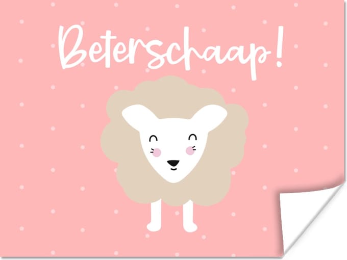 Poster Beterschap - Quote - Roze - Schaap - 80x60 cm