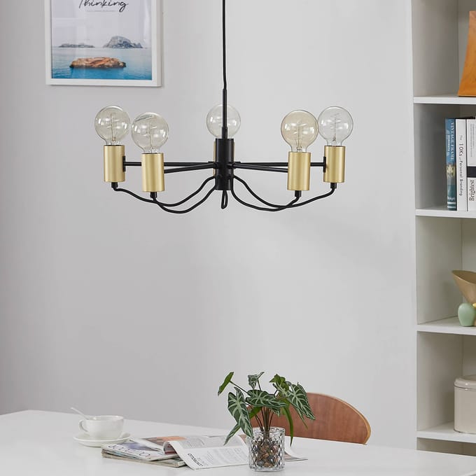 Lindby Prospa kroonluchter in zwart en messing
