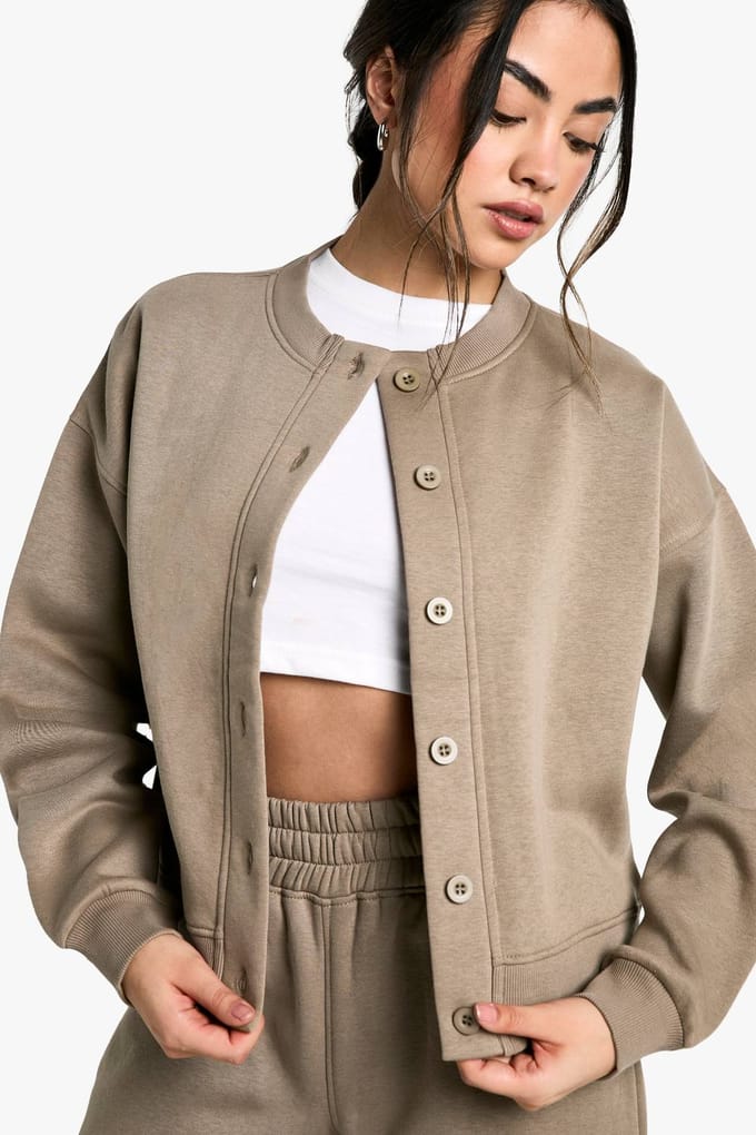 boohoo Dames Fleece Cardigan met Hoge Kraag | Kaki | Maat: Medium