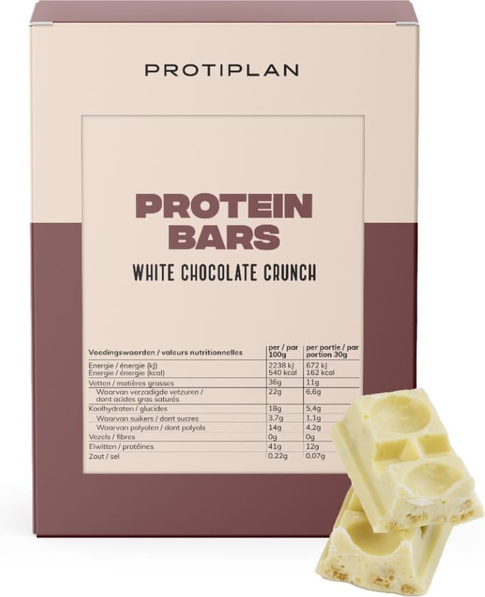 Protiplan - Protein Bars White Chocolate Crunch - 7 x 30 g - Low carb snack - Eiwitrepen