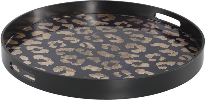 PTMD dienbladen set van 2 - zwart met gouden panter print op glas