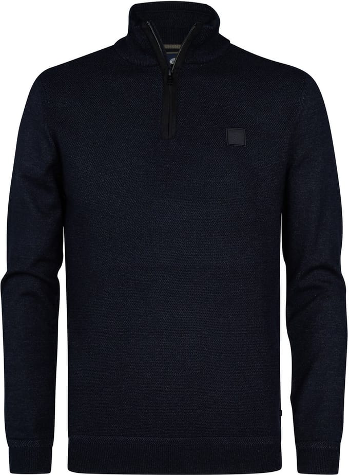 Petrol Industries - Heren Gebreide Half-Zip Trui Helena - Zwart - Maat XL