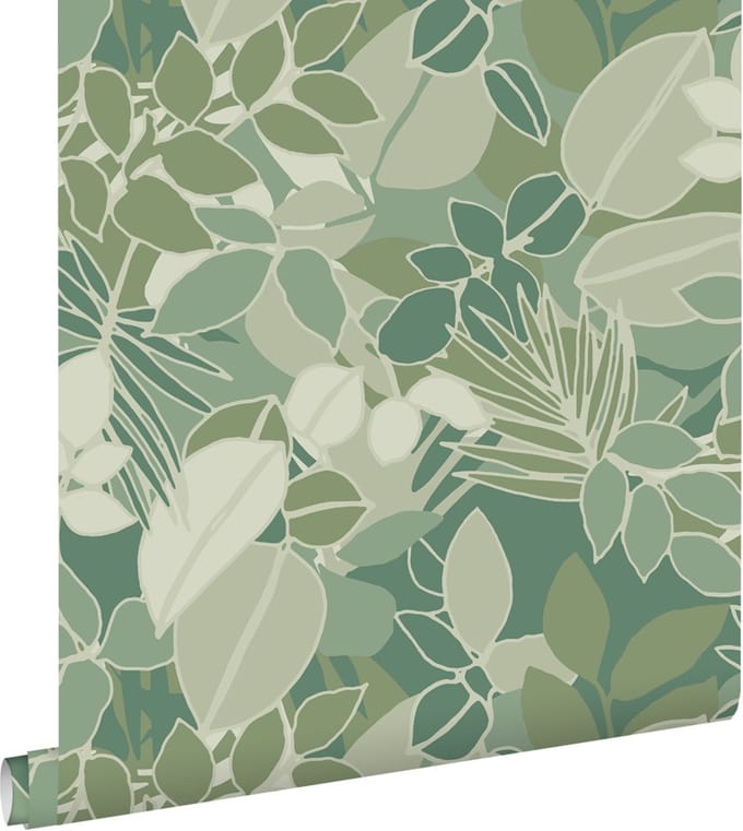 ESTAhome behang bladeren vergrijsd mintgroen - 50 x 900 cm - 139848