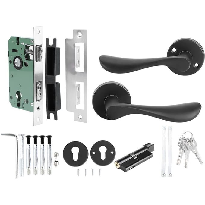 Ruimte Aluminium Deurslotset Sleutelvergrendelende Deurklink Hendel Hardware Accessoire voor Binnendeur black