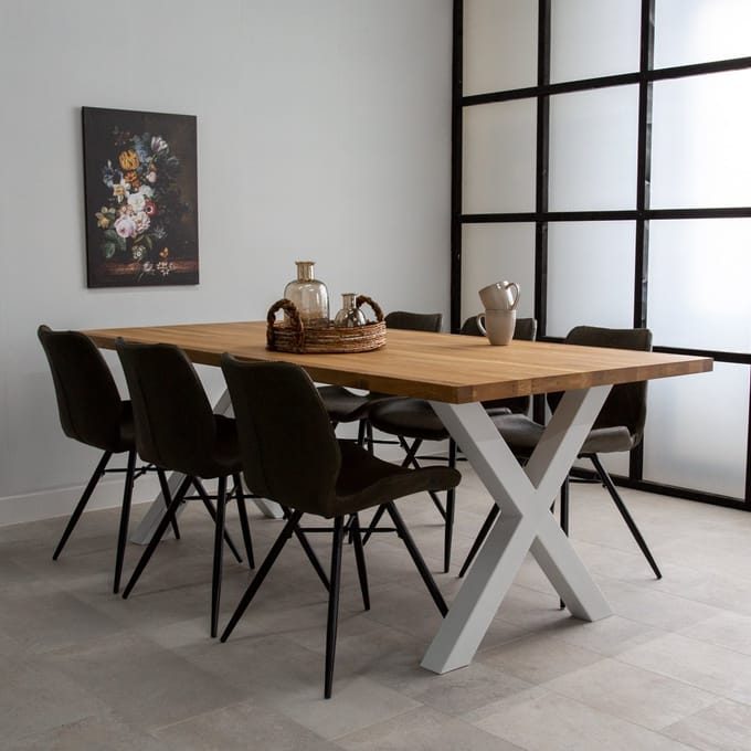 Dimehouse Eettafel Rover Eikenhout X-poot Wit 200 x 100 x 4 cm - Eikenhout - Industrieel - Rechthoek