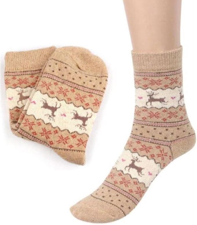 Kerstsokken - Rendier print - Beige - Maat 35-38