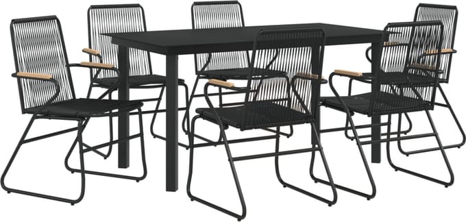 vidaXL - 7-delige - Tuinset - PVC-rattan - zwart
