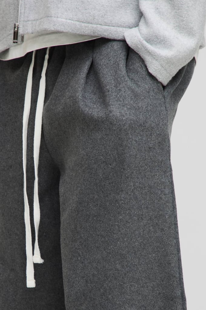 Elastische taille, wijde pijpen, wollen-look geplooide broek | Charcoal | Size 2XL