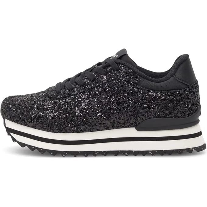 Woden Ronja Glitter Plateau Sneakers zwart - Maat 37