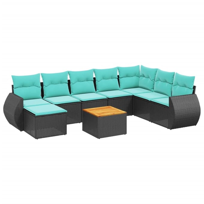 vidaXL - 9-delige - tuinbankset - met - kussens - van - zwart - polyrotan