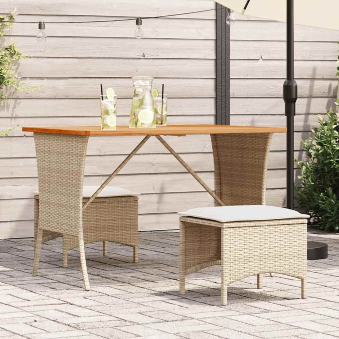 vidaXL - 3-delige - Tuinset - met - kussens - poly - rattan - beige