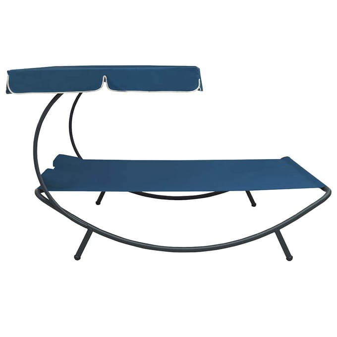 vidaXL - Loungebed - met - luifel - en - kussens - blauw